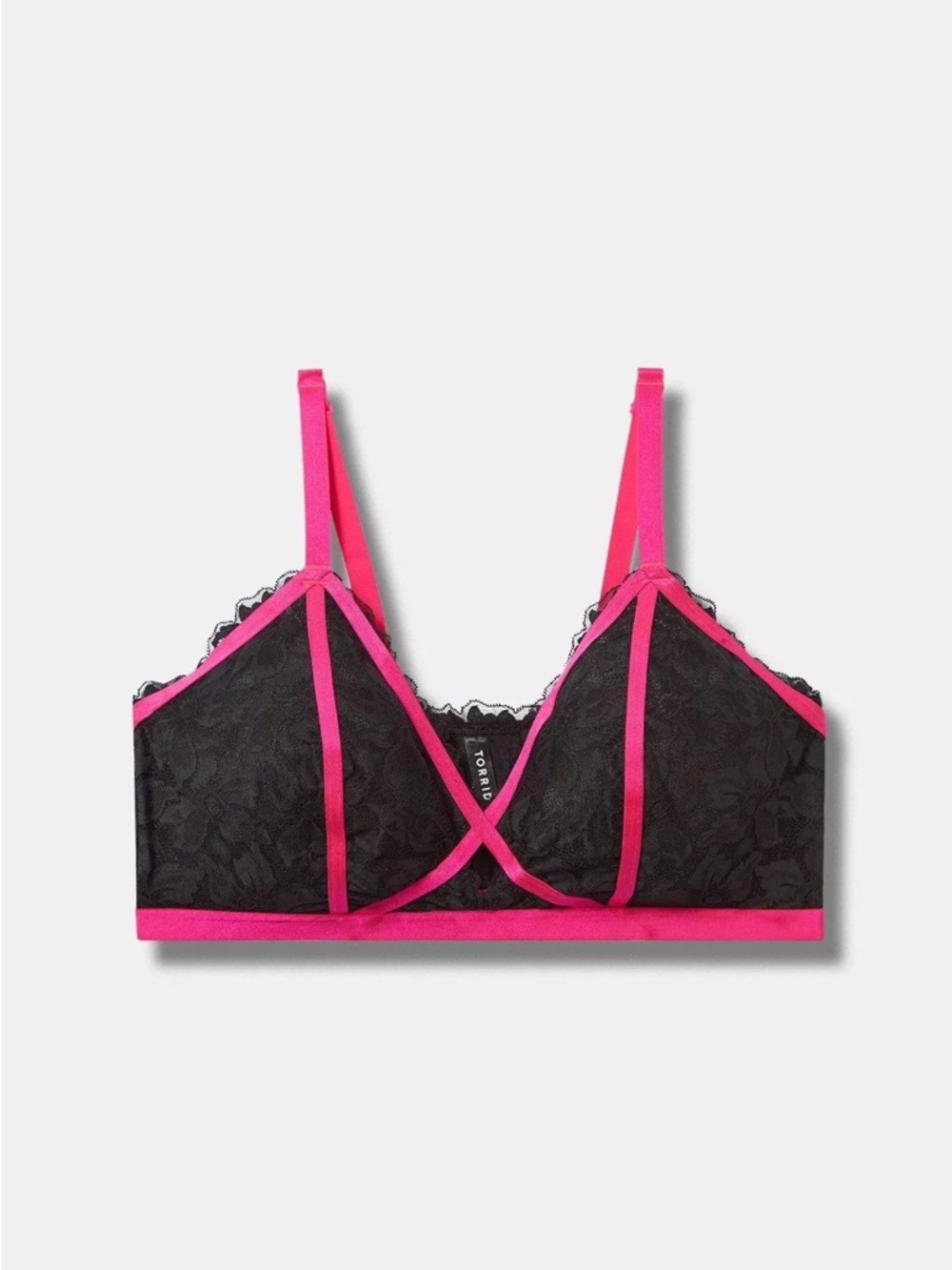 Torrid Neon Lights hot pink trim keyhole black lace bralette - Picture 3 of 7